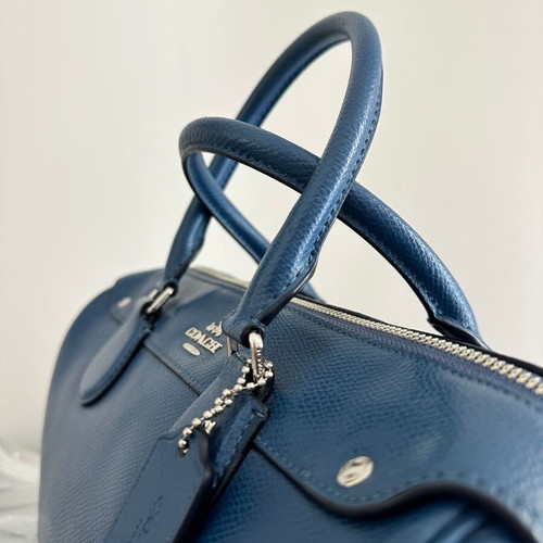 Coach Bennett Satchel leather handbag like new blue with silver details