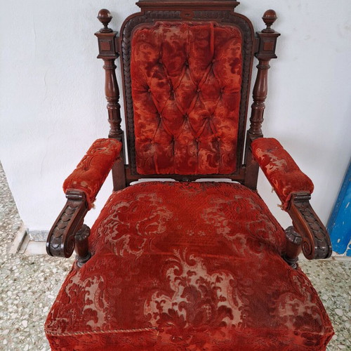 Antique set of 2 carved chairs and 1 octagonal table used