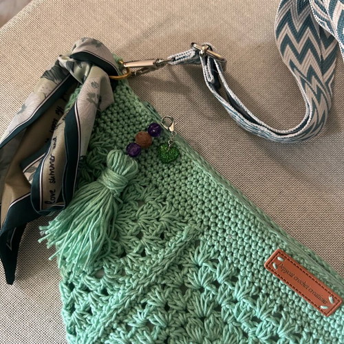 Handmade knitted crossbody bag in mint shade made to order