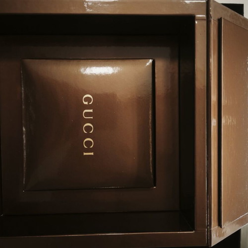 Gucci 5500 XL Chronograph YA055208 black dial with red accents, full set NOS