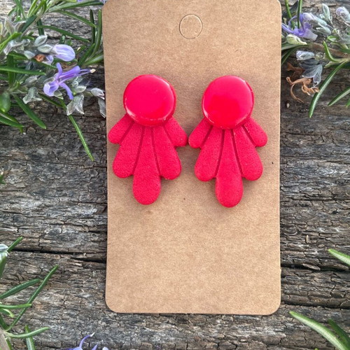 Polymer clay earrings red new, stud style