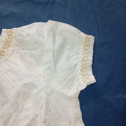 H&M White Girls' Blouse with Gold Polka Dots and Decorative Bow, Like New, 6-7y