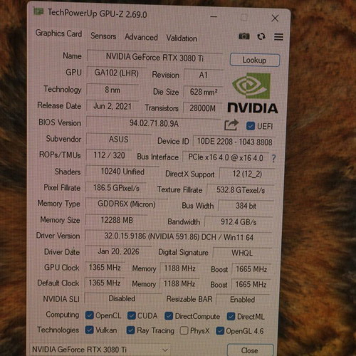 Asus Strix RTX 3080 Ti 12GB Nvidia GPU video card
