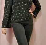 Black floral H&M shirt used, size S with shoulder cutouts