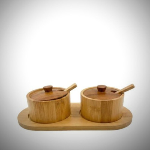 Espiel Bamboo Spice Jars Set of 2 with Tray 24x11x7 cm