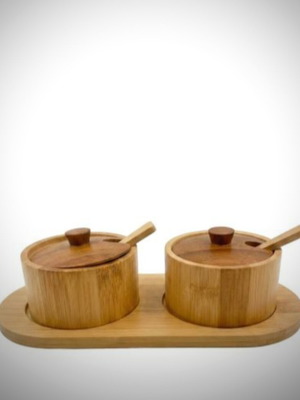 Espiel Bamboo Spice Jars Set of 2 with Tray 24x11x7 cm