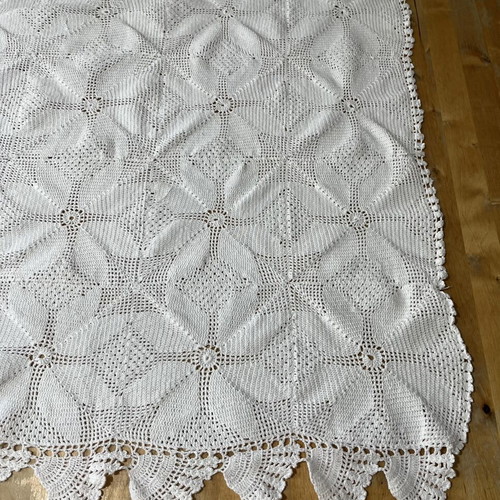 Handmade white knitted blanket quilt vintage used 1.80 x 1.34 m
