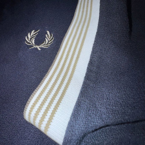 Fred Perry polo shirt XL used, dark blue with beige trim