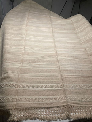 Woolen woven Cretan blanket new with handmade crochet details