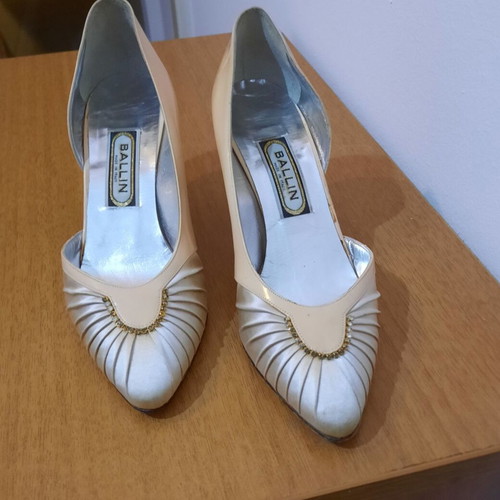Bridal women's pumps used, beige leather, size 39, 8 cm heel, Ballin