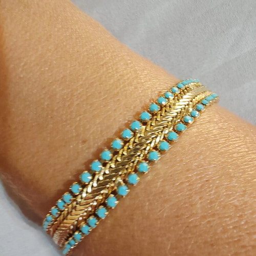Turquoise stainless steel bracelet like new, gold accents