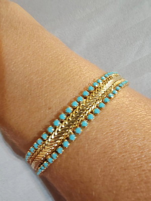 Turquoise stainless steel bracelet like new, gold accents