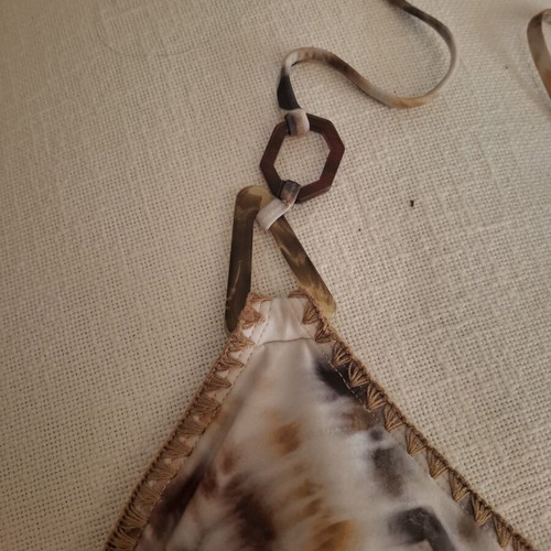 SugarFree bikini top used, size small, brown shades with embroidery