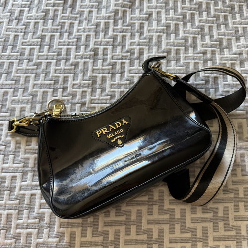 Prada bag used, black glossy texture