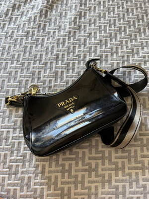 Prada bag used, black glossy texture