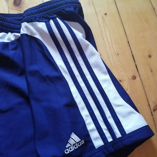 Adidas Climalite boys' sports shorts size M, dark blue and white