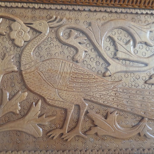 Woodcarved tray with peacock design like new