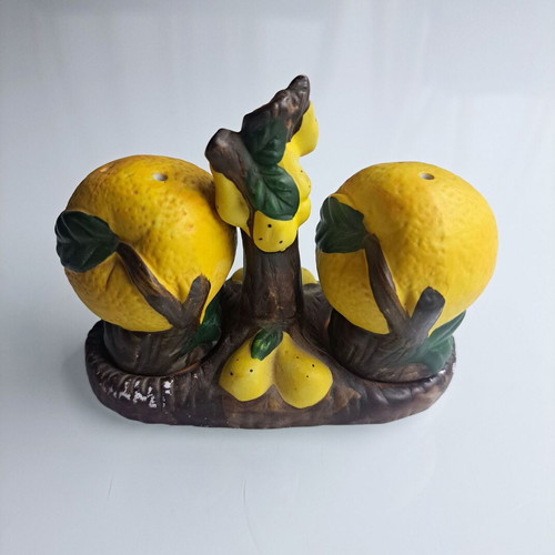 Ceramic salt and pepper set used with vintage Bassano del Grappa design