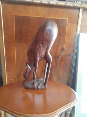 Wooden carved deer statue used, height 36 cm