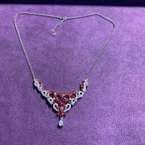 Silver necklace with ruby natural sapphires and certificate of authenticity