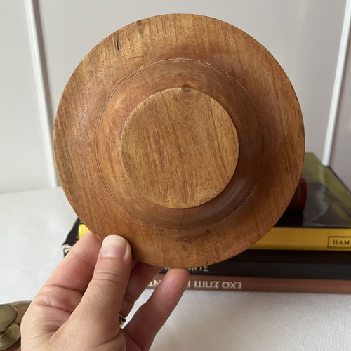 Vintage wooden fondant bowl with brass details, like new