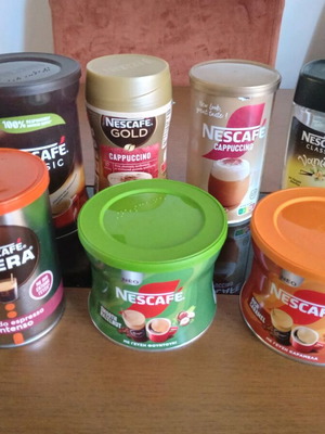 Nescafe boxes like new, pack of 7, glass, plastic, paper, metal