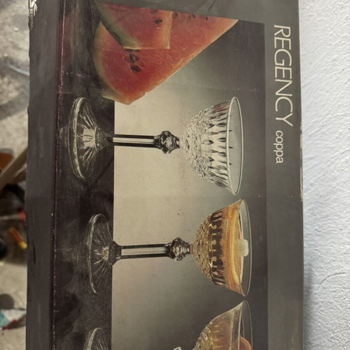 Regency Coppa vintage cocktail champagne glasses, Italian crystal