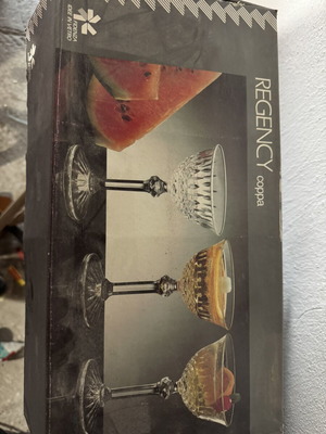 Regency Coppa vintage cocktail champagne glasses, Italian crystal