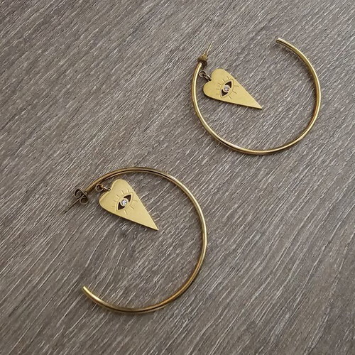 Hoop earrings with evil eye charm, stainless steel, 5 cm