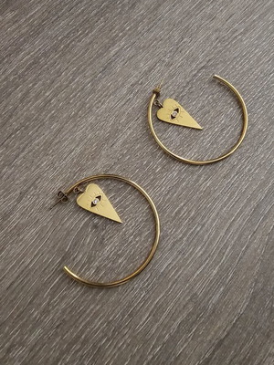 Hoop earrings with evil eye charm, stainless steel, 5 cm