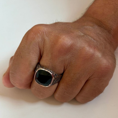 Vintage Signet Ring Black Zircon US 12 316L Stainless Steel New