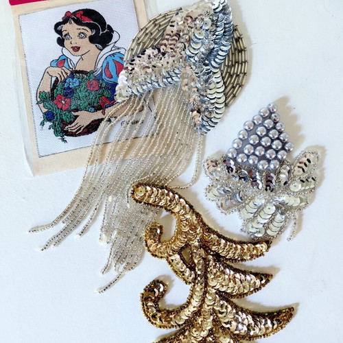 Vintage patches set of 4 with Snow White, sequins and beads, like new