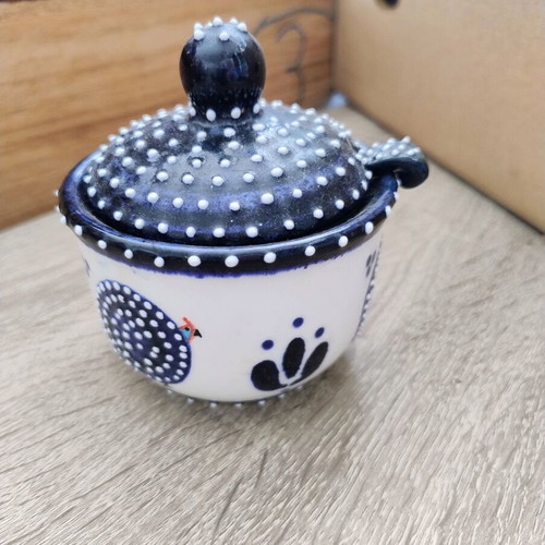 Dragana Jevtovic South African Pottery Blue Guinea Fowl Sugar Bowl used