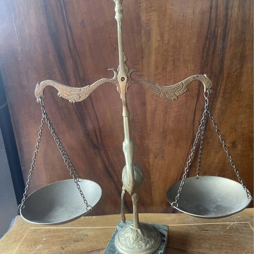 Vintage brass scale used, art piece 41cm height