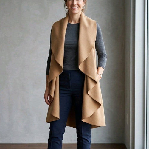 A-Style long vest like new, beige alpha line