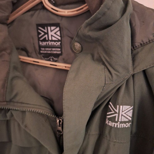 Karrimor long jacket like new, green with removable fur hood