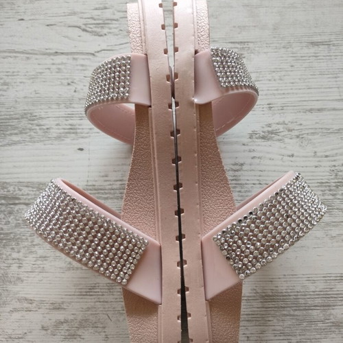 Slippers new, pink with white stones, size 38