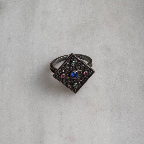 Byzantine ring used silver 925 with blue stone