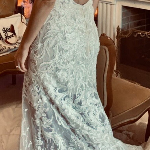 Nicole wedding dress, fitted mermaid lace gown with long train