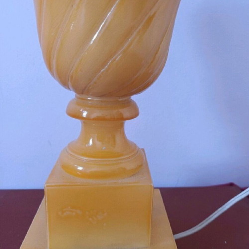 Italian table lamp used, heavy alabaster with crystal shade