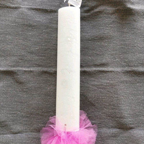 Candle new with pink flowers and tulle