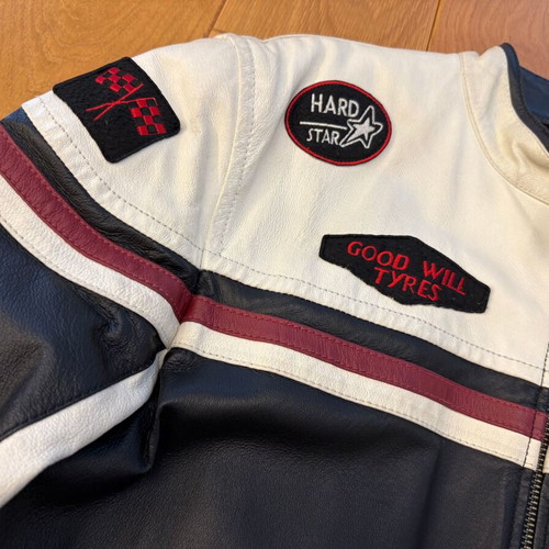 Clockhouse leather jacket used, size L, black and white