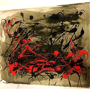 Πίνακας ζωγραφικής abstract, στυλ Jackson Pollock, ακρυλικό πάνω σε καμβά, μεικτή τεχνική. Θες/κη.
