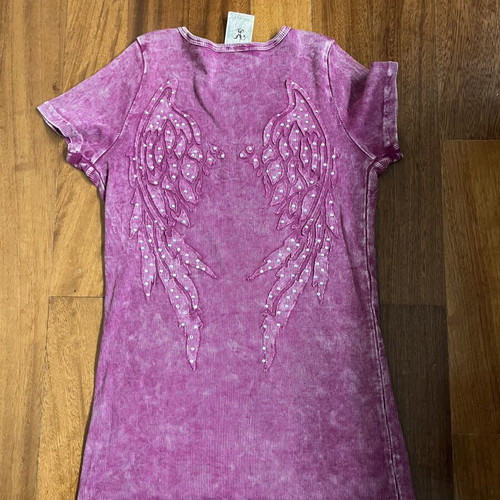 Rib blouse decorated with rhinestones like new, pink, size L