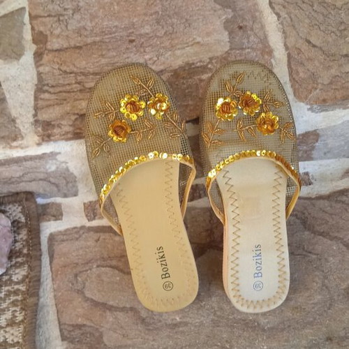 Bozikis slippers like new with sequins and beads, size 39, gold