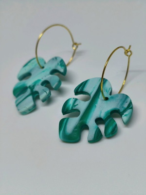 Monstera earrings new, handmade from polymer clay and steel hoop