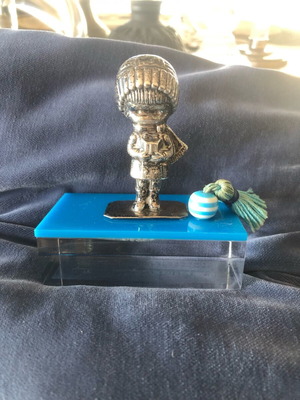 Silver-plated decorative baby room ornament on plexiglass base like new