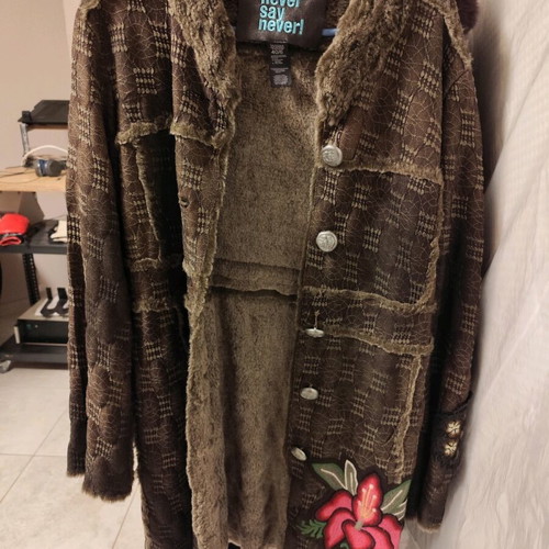 Custo Barcelona coat like new, brown with fur, size M