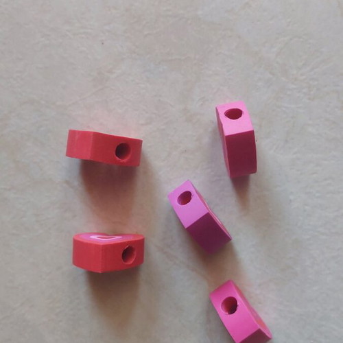 Heart erasers set of 5 with pencil hole, new, 3 color combinations