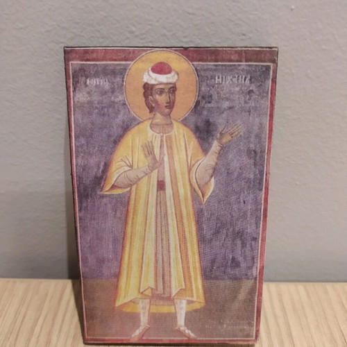 Wooden handmade Byzantine icon of Saint Michael Paknanas new
